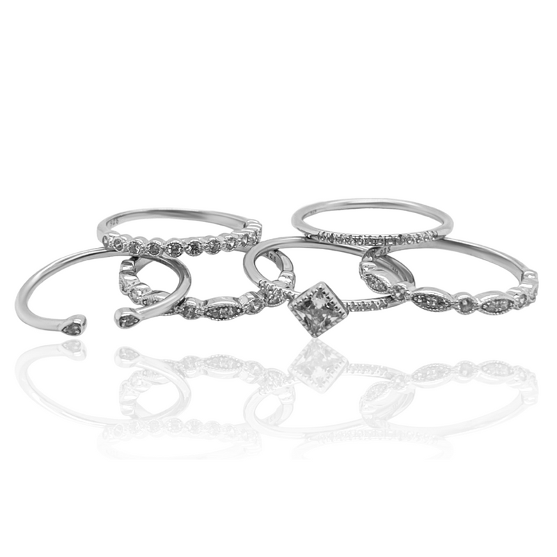 Sterling Silver Decorative Ring Set Diamond Shape CZ Focus