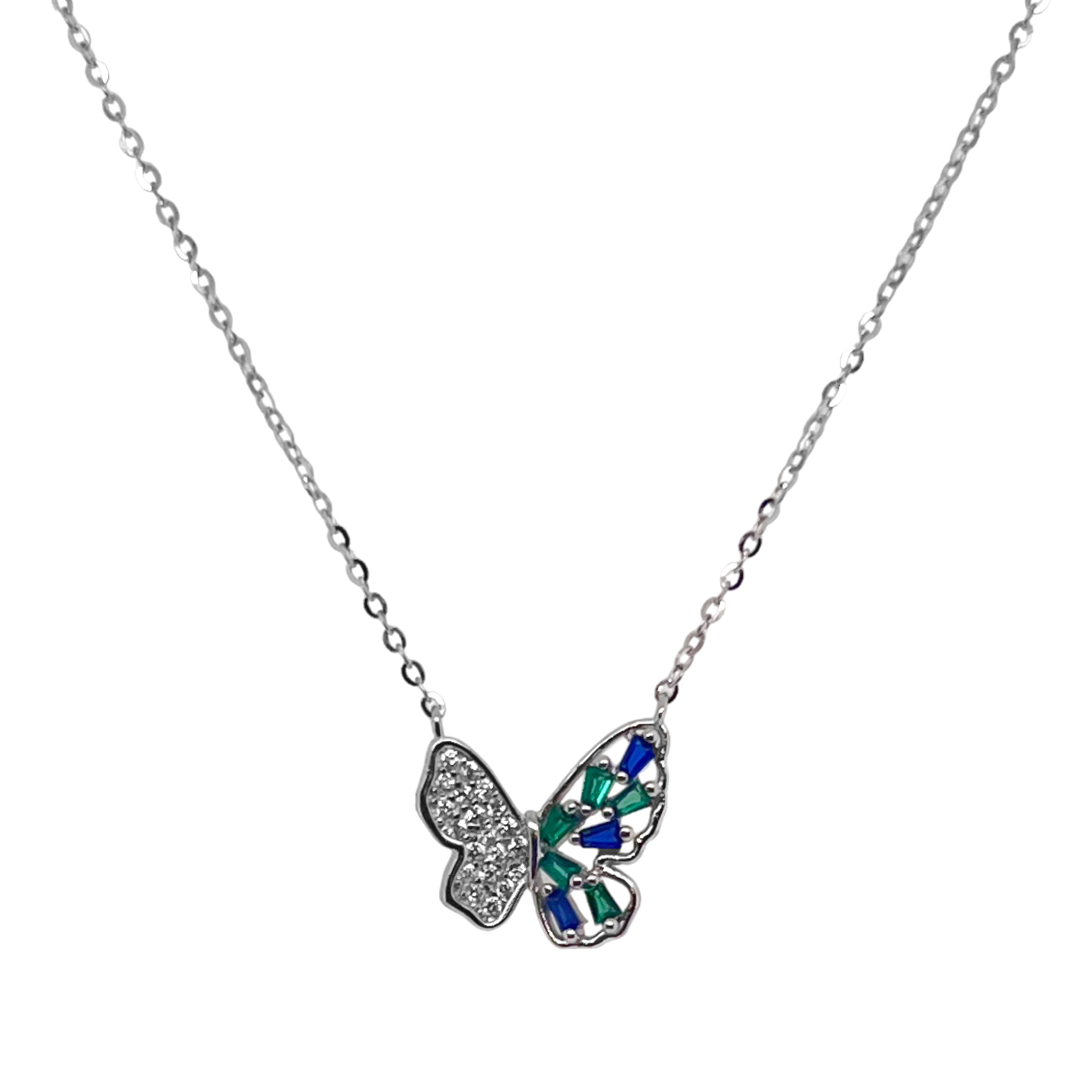 Sterling Silver Multi-Color CZ Butterfly Necklace