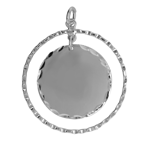 German Silver Engravable Round Etched Design Pendant