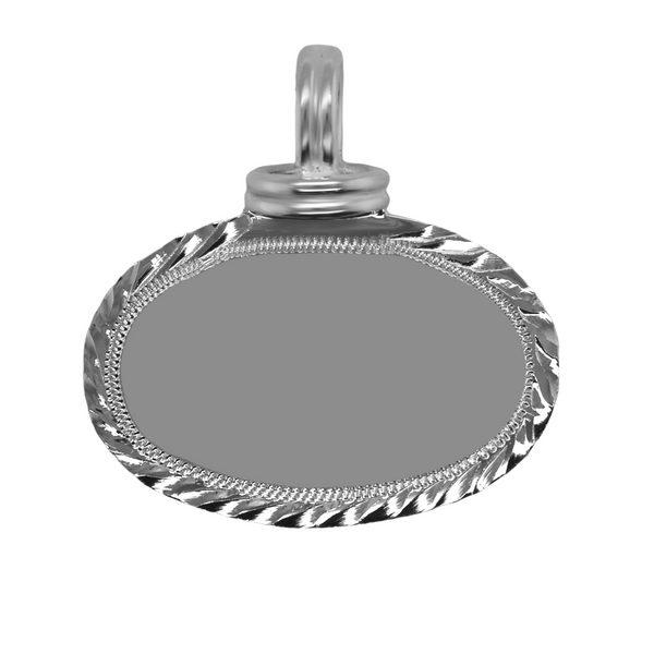 German Silver Oval Diamond Cut Edge Pendant
