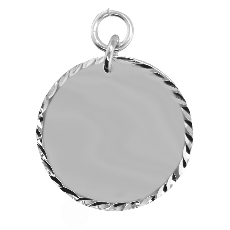 German Silver Engravable 25mm Round Diamond Cut Pendant