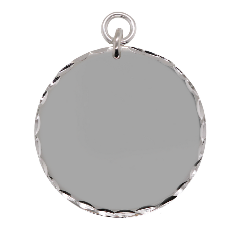 German Silver Engravable 30mm Round Diamond Cut Pendant