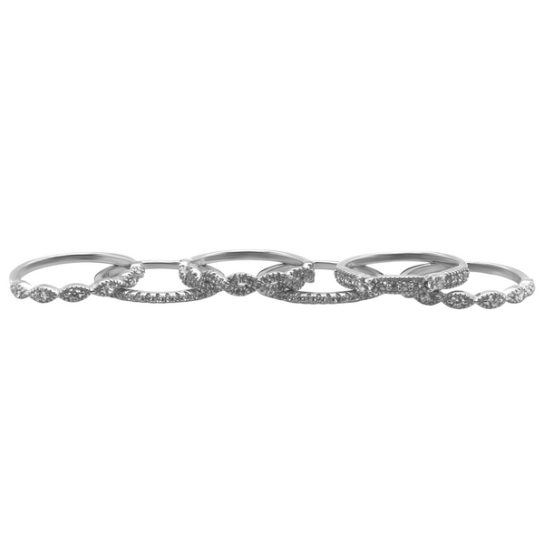 Sterling Silver 6 Band CZ Stackable Ring Set