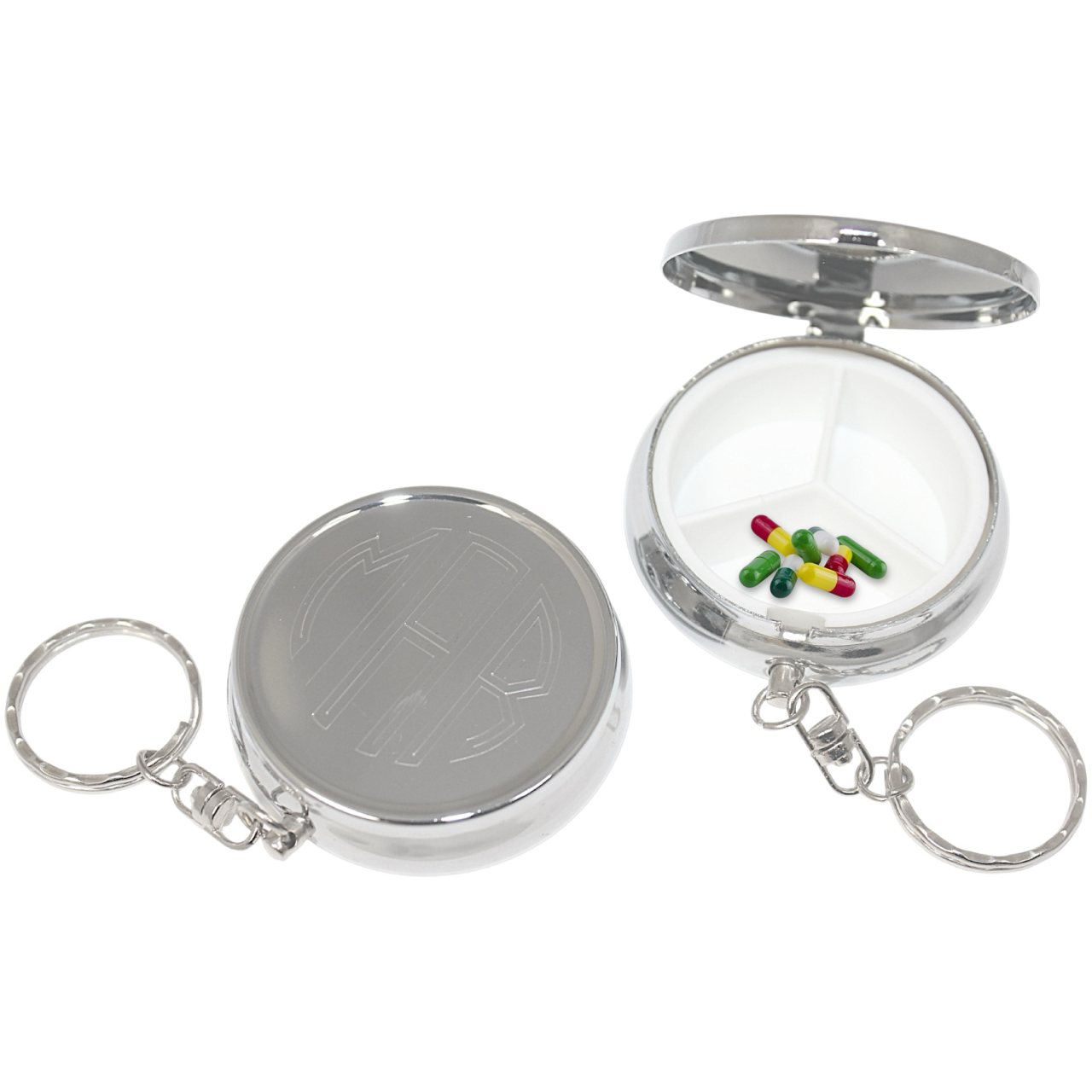 Engravable Round Pill Box Key Chain