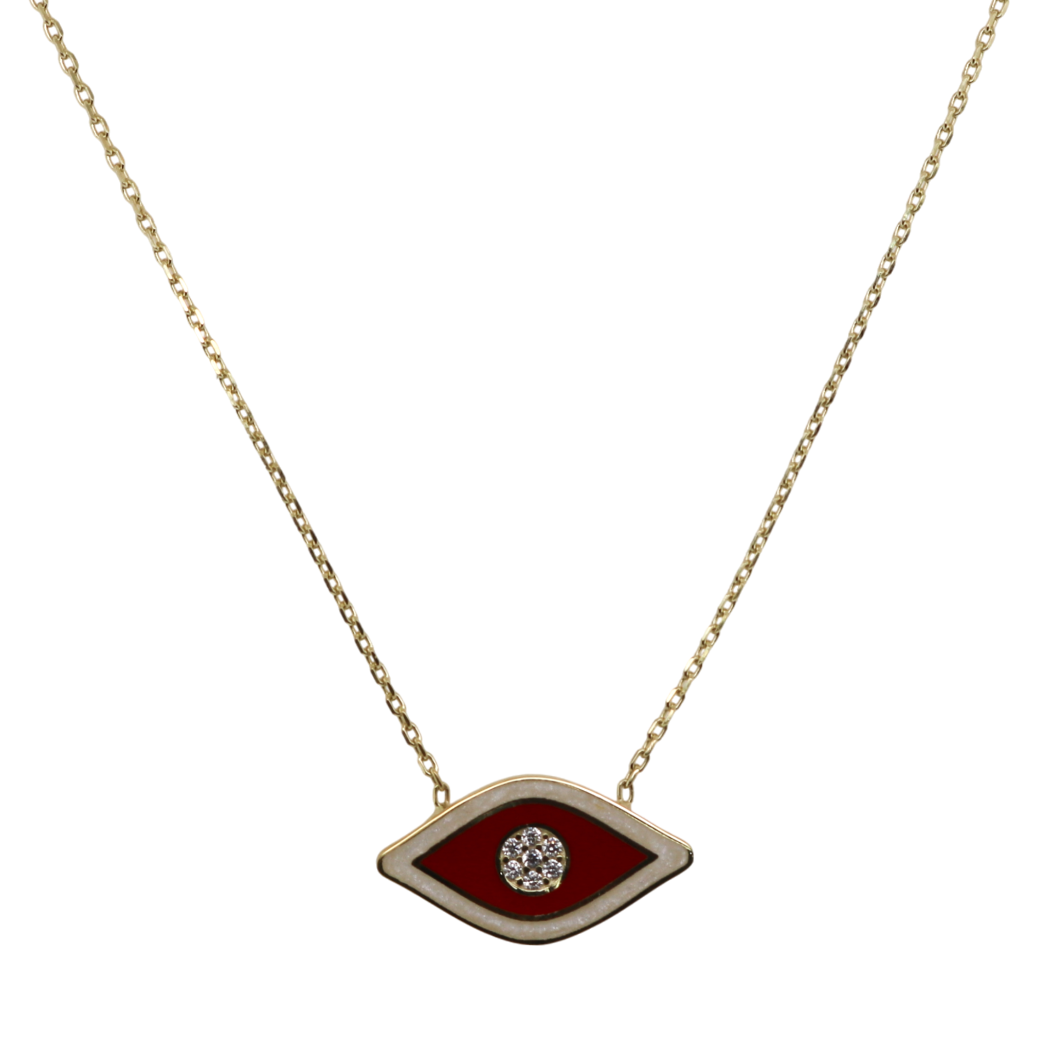 Sterling Silver Red Enamel CZ Evil Eye Necklace