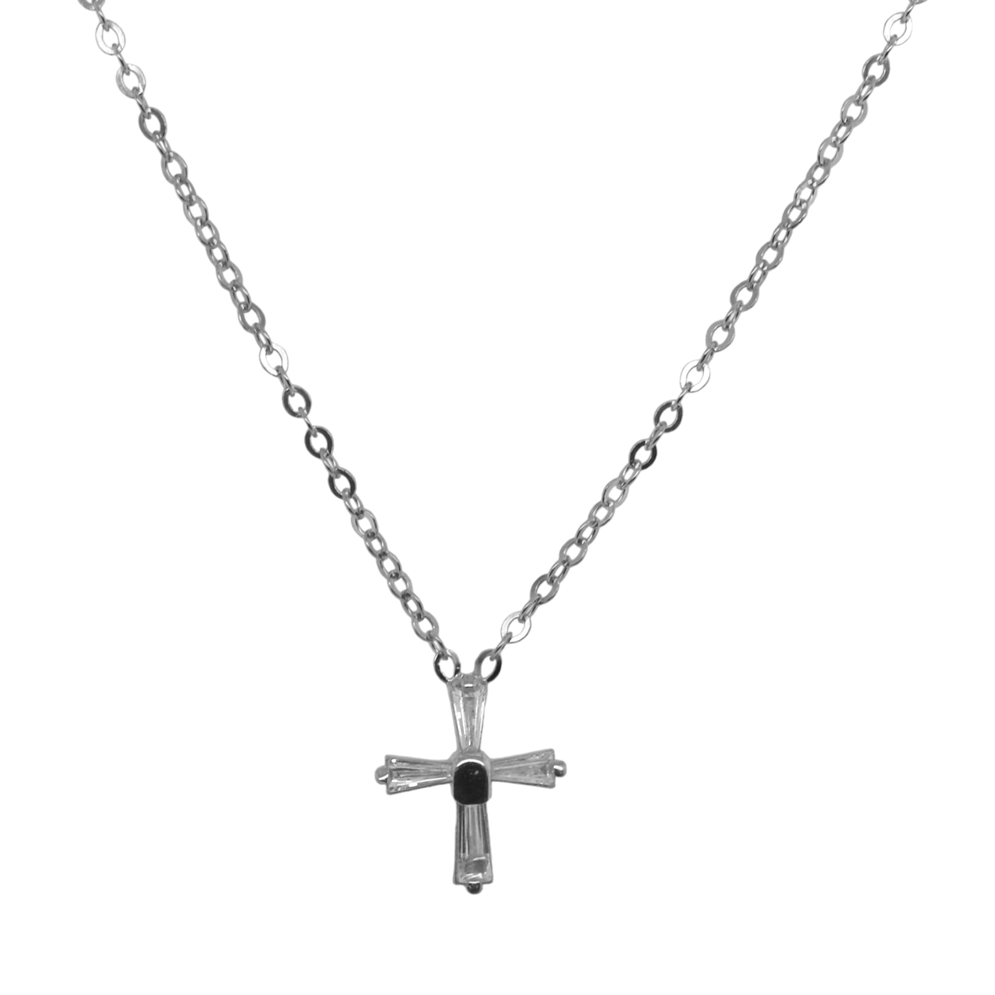 Sterling Silver CZ Cross Necklace