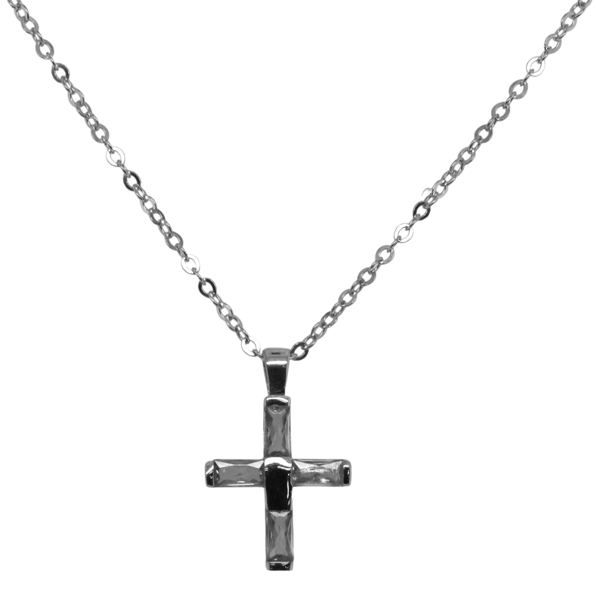 Sterling Silver CZ Cross Necklace