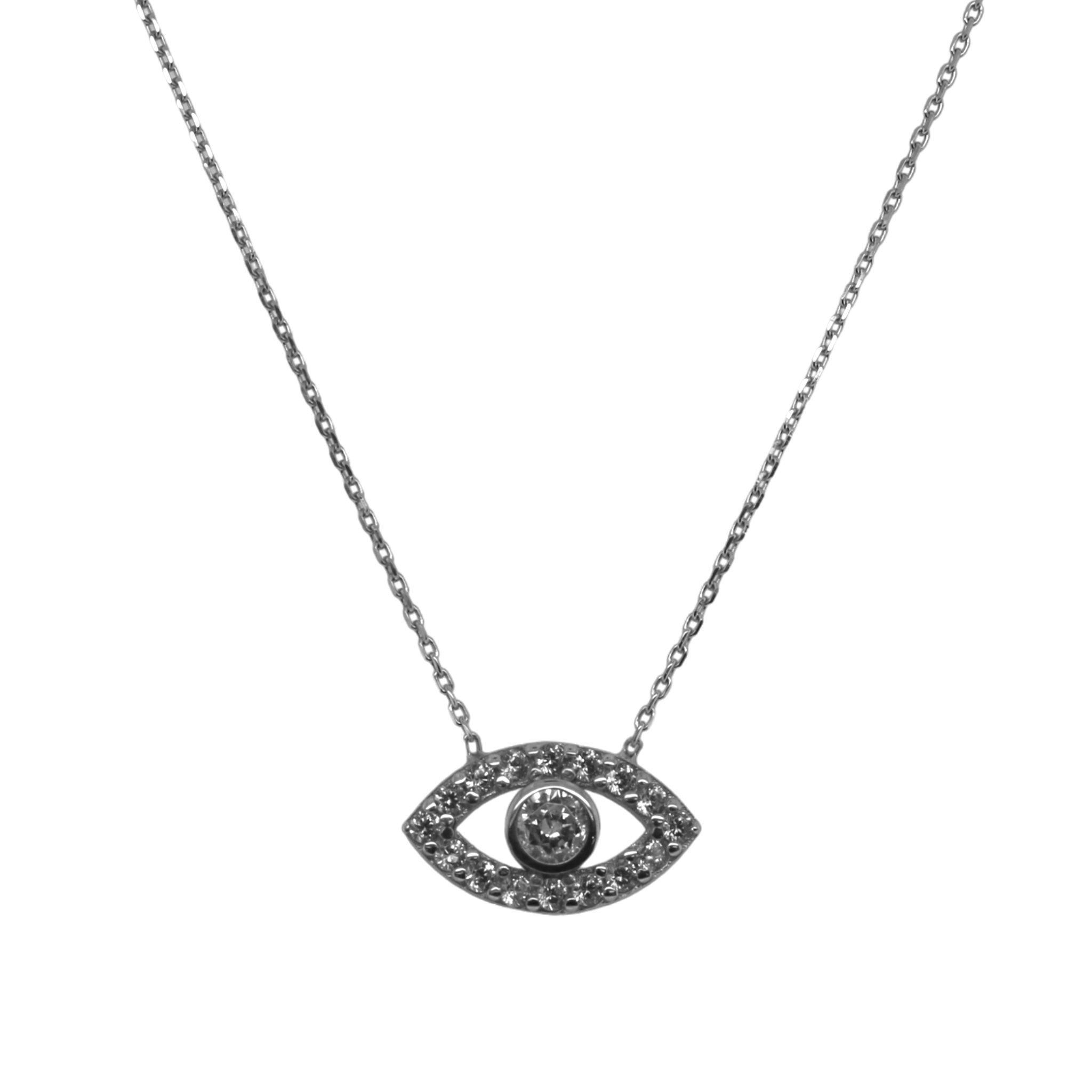 Sterling Silver CZ Evil Eye Necklace