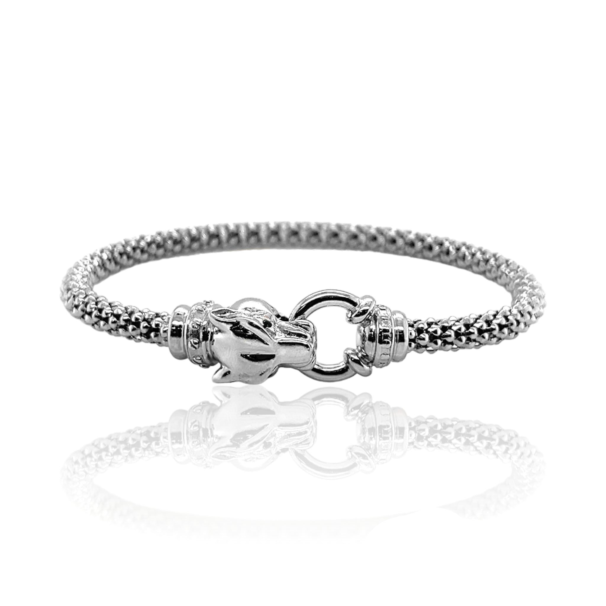 Sterling Silver Green Eyed Panther Bangle