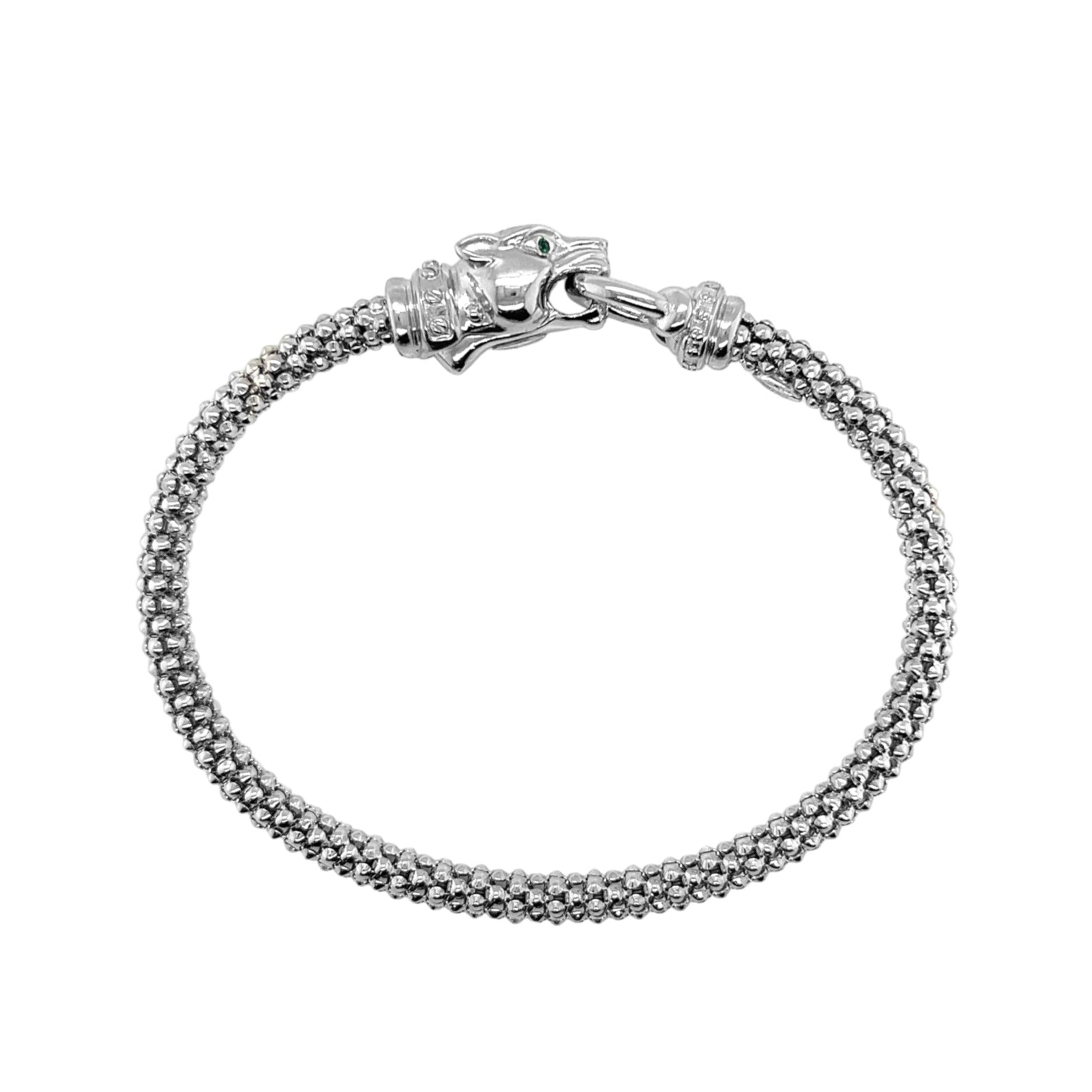 Sterling Silver Green Eyed Panther Bangle