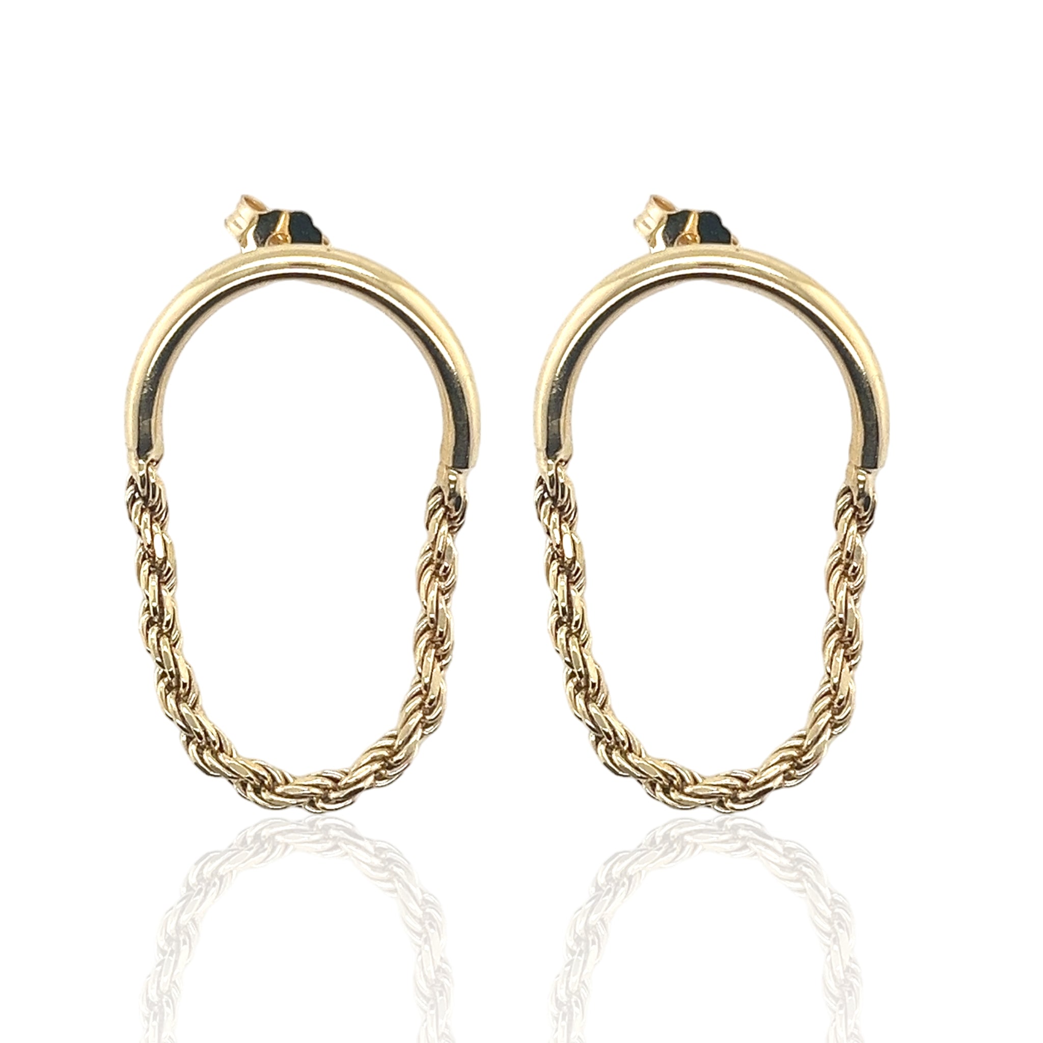 Sterling Silver Dangling Rope Chain Post Earrings