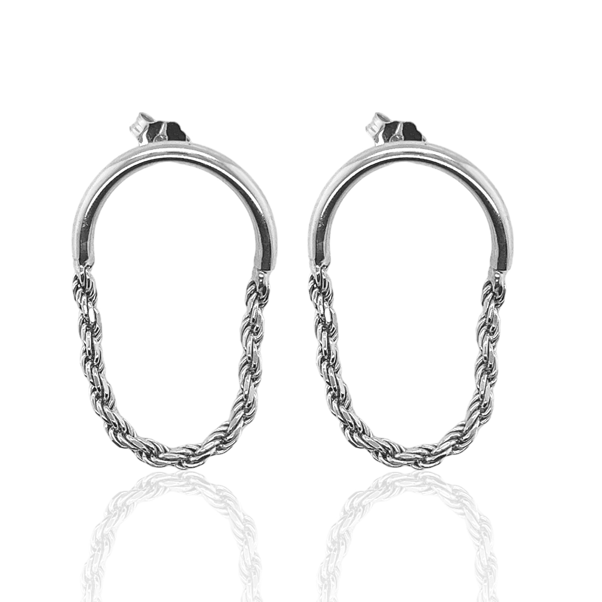 Sterling Silver Dangling Rope Chain Post Earrings