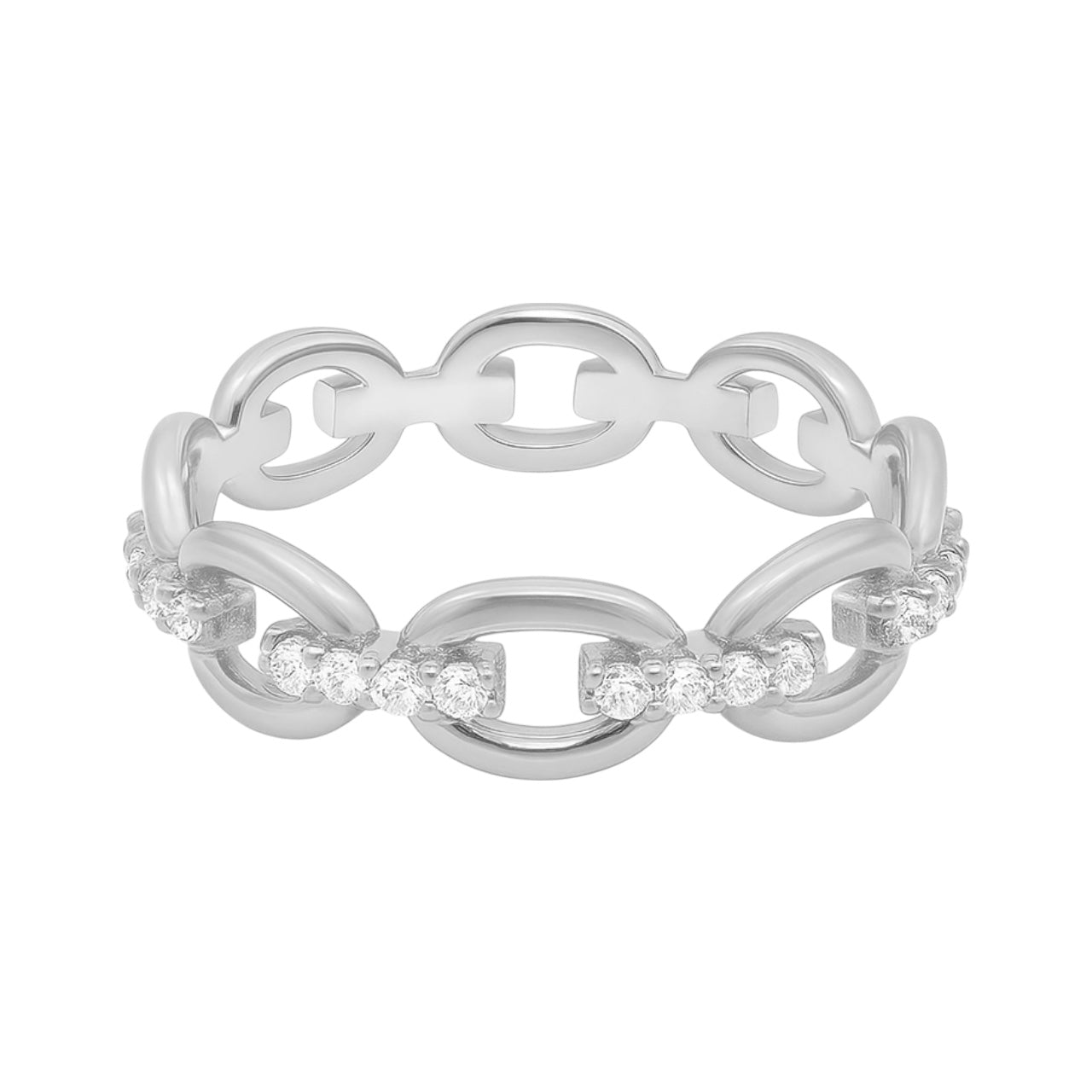 Sterling Silver Moissanite Oval Link Band