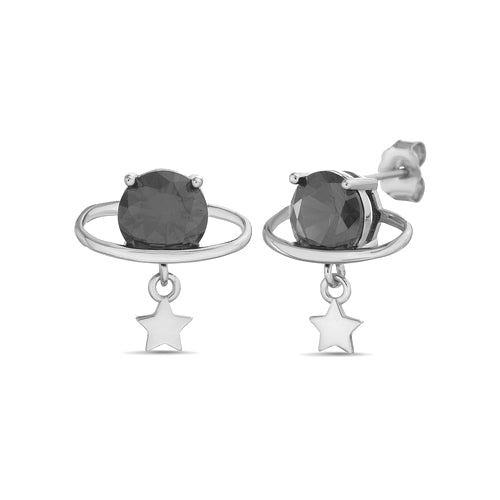 Sterling Silver CZ Planet & Dangling Star Earrings