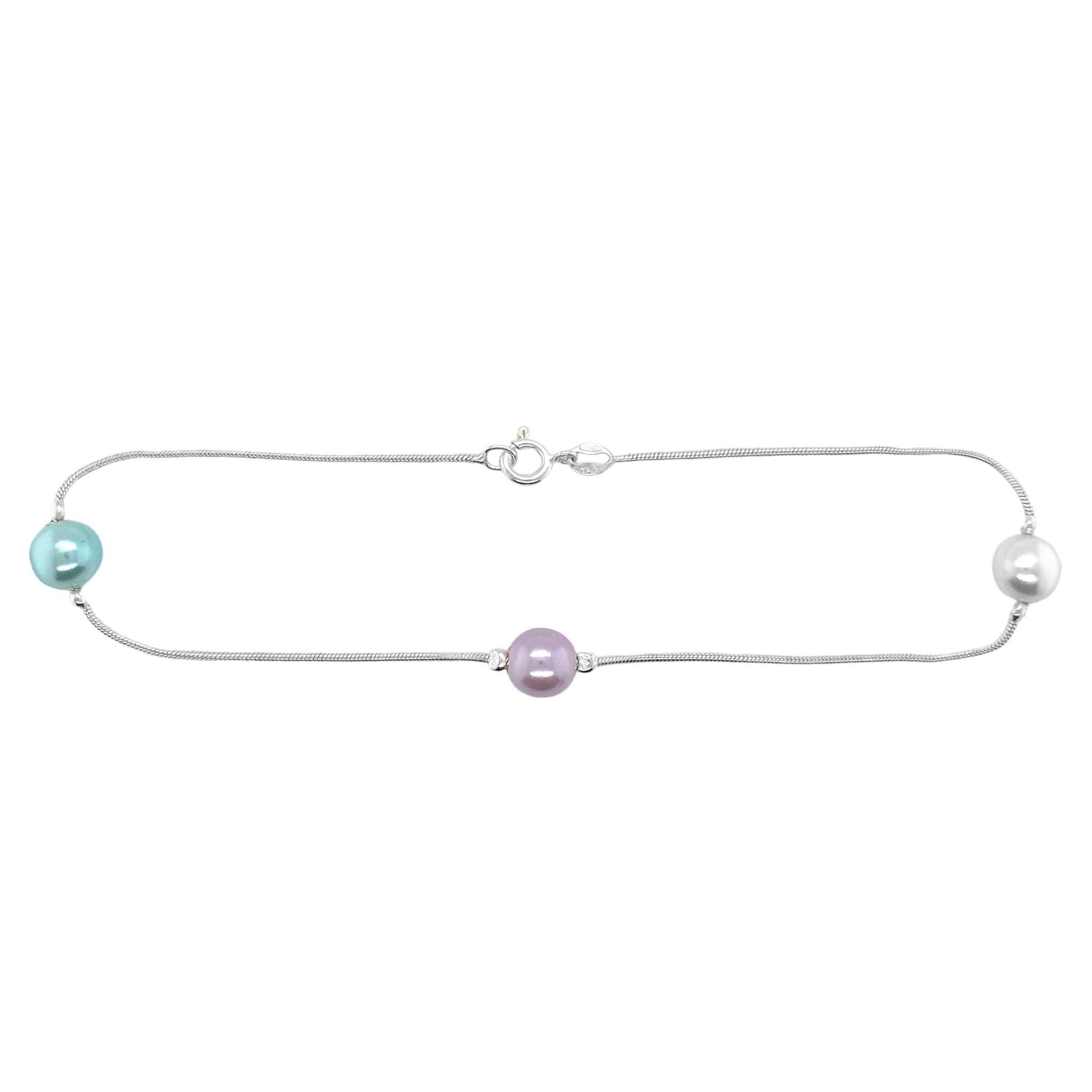 Sterling Silver Multi-Color Pearl Anklet (10")