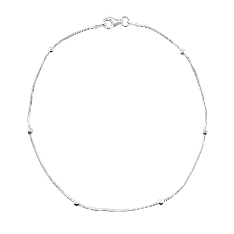 Sterling Silver Bead Station Anklet (10")