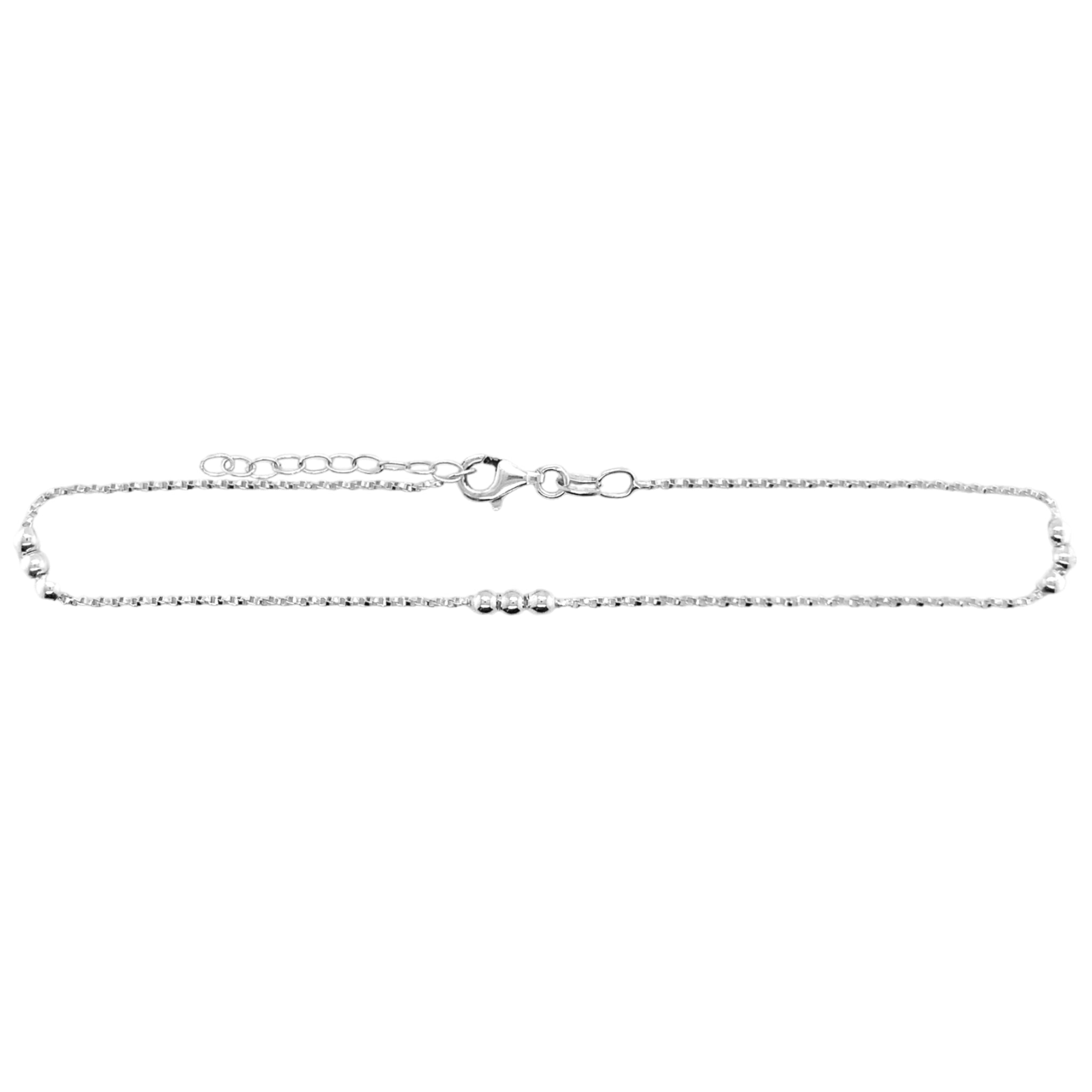 Sterling Silver 3 Beads Station Anklet