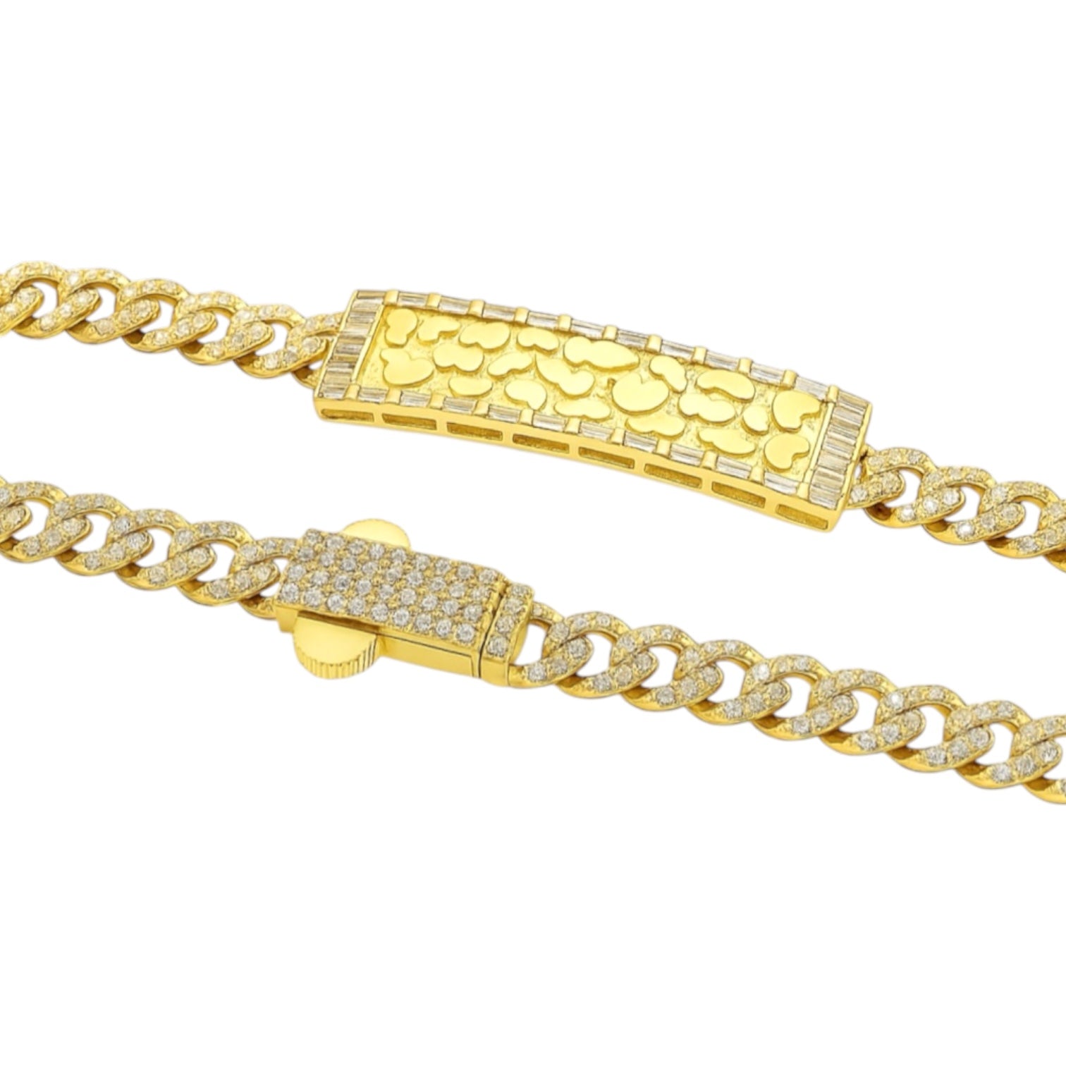 14K Yellow Gold Nugget Bar CZ Cuban Bracelet - 7.5" (9.0 GRAMS)