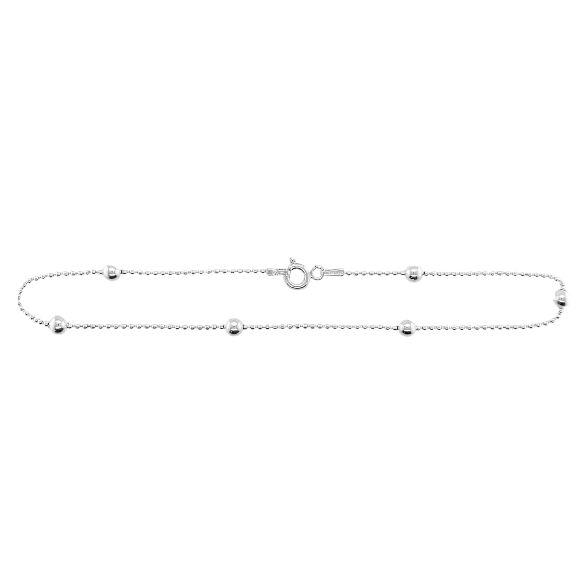 Sterling Silver 4MM Bead Station Beaded Anklet