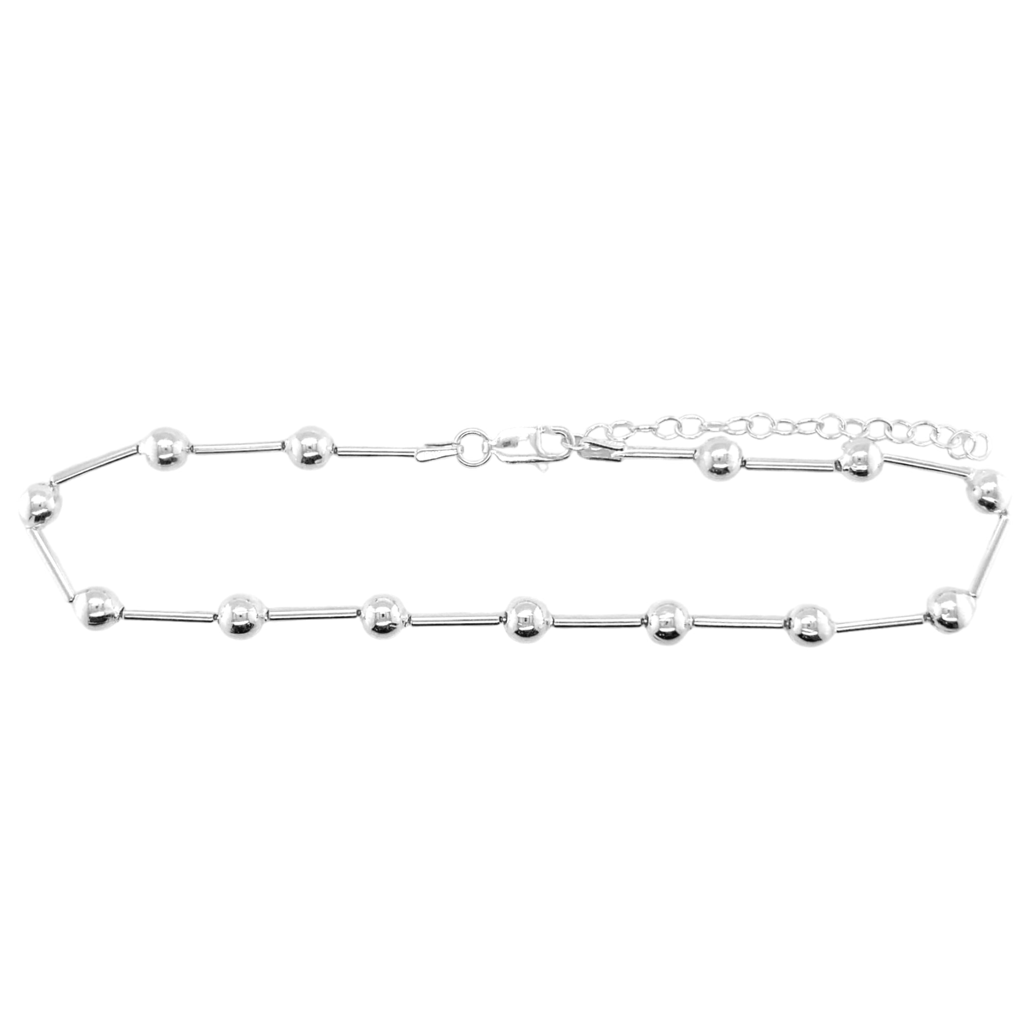 Sterling Silver Beaded Station Bar Anklet (9"+2")