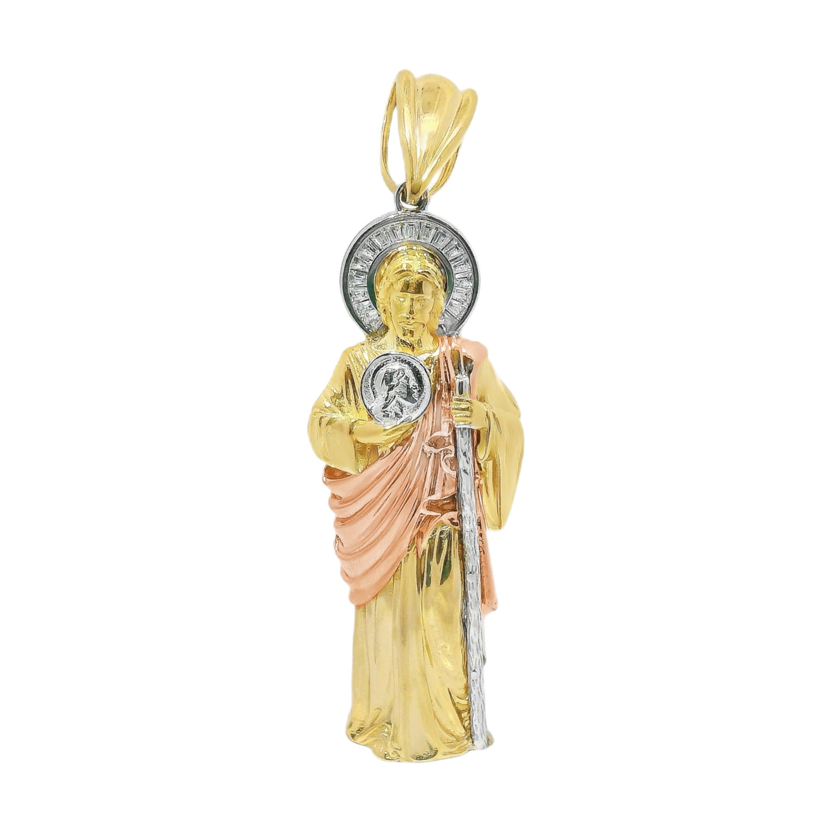 14K Gold Tricolor CZ Large Saint Jude Pendant