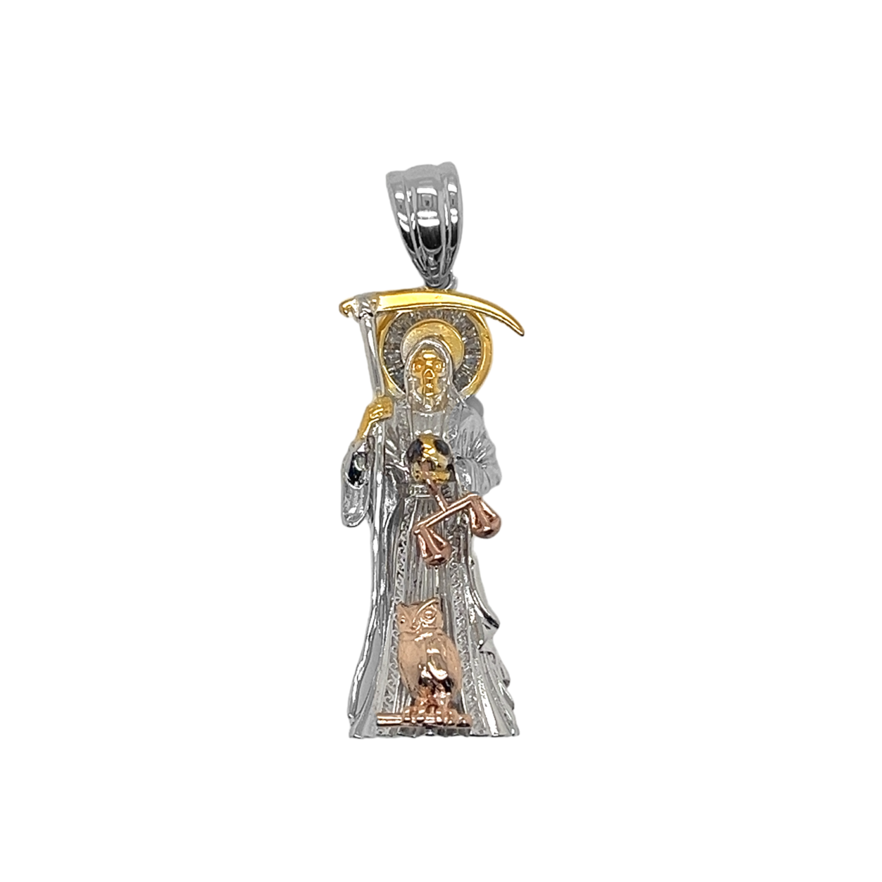 925 Sterling Silver Tri Tone Santa Muerte Pendant