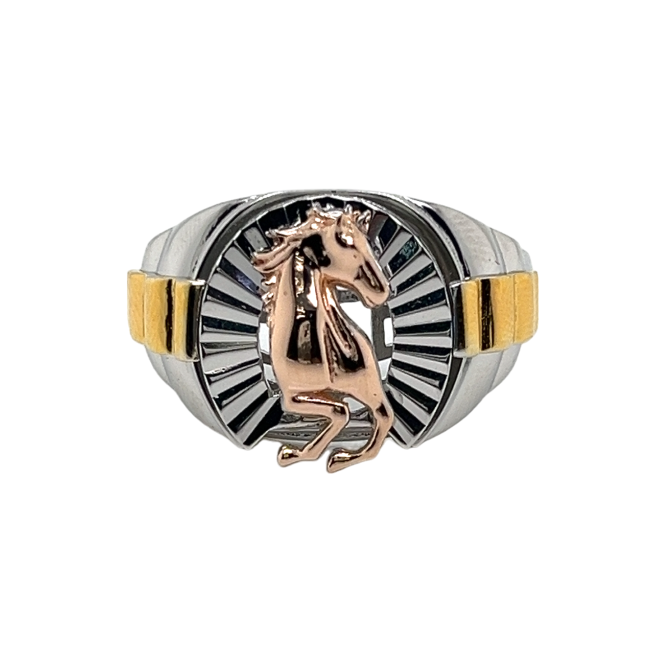 925 Sterling Silver Horseshoe with a Horse Ring