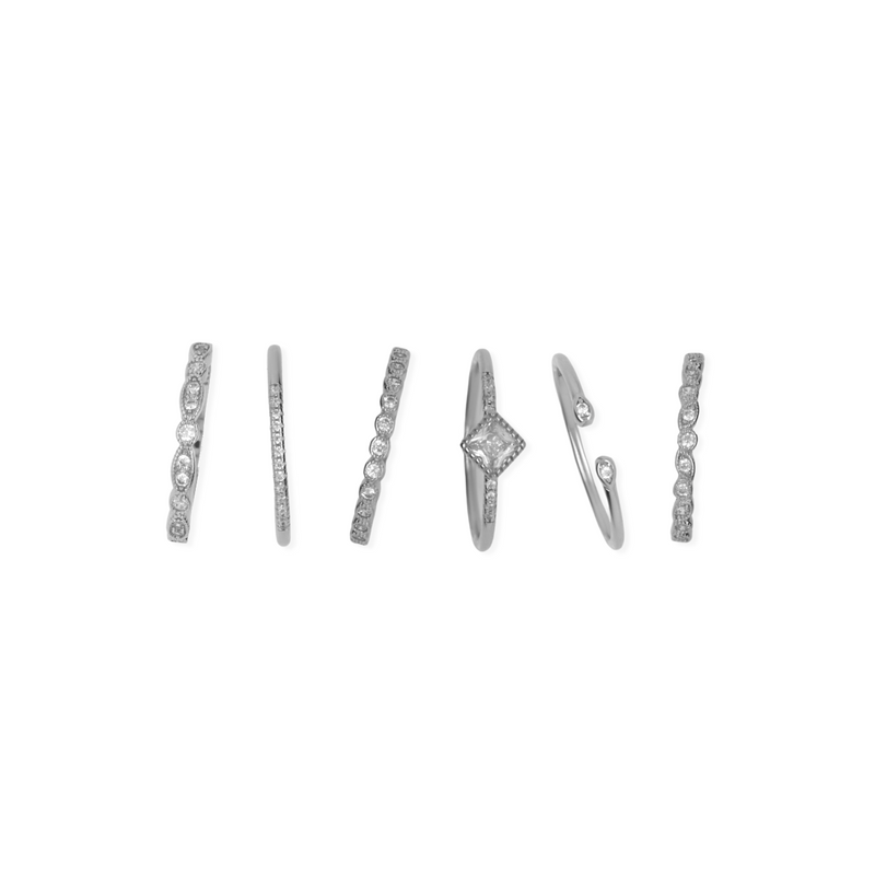 Sterling Silver Decorative Ring Set Diamond Shape CZ Focus