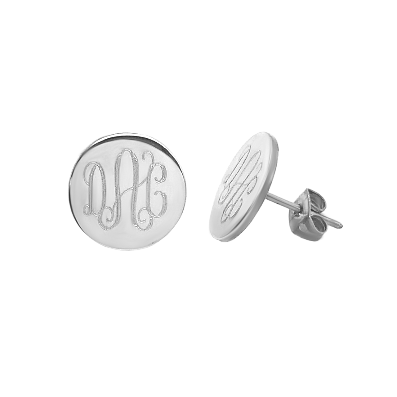 Sterling Silver Dime Size Engravable Round Stud Earrings