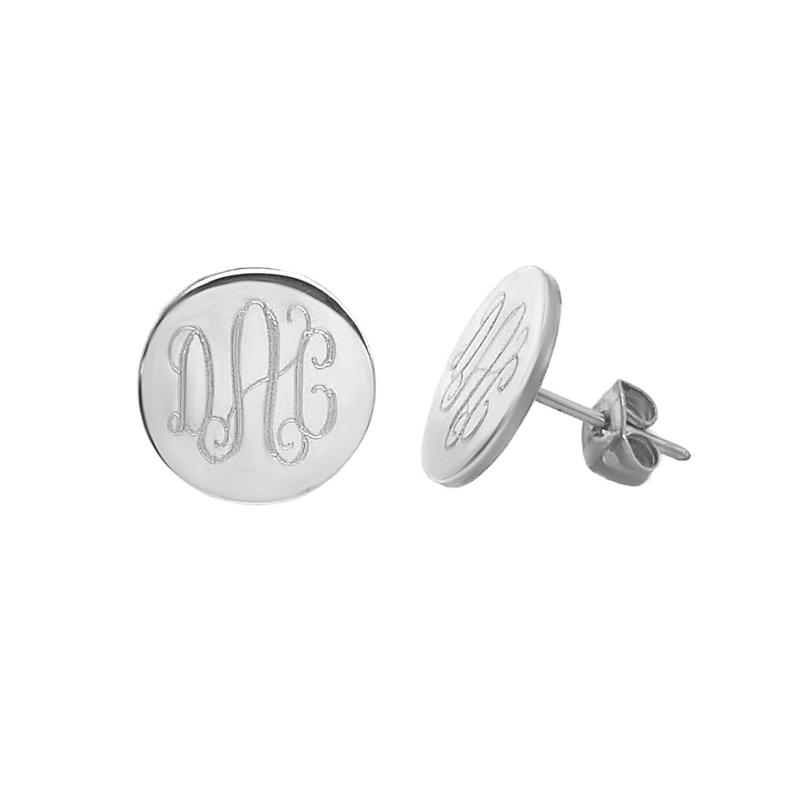 Sterling Silver Dime Size Engravable Round Stud Earrings
