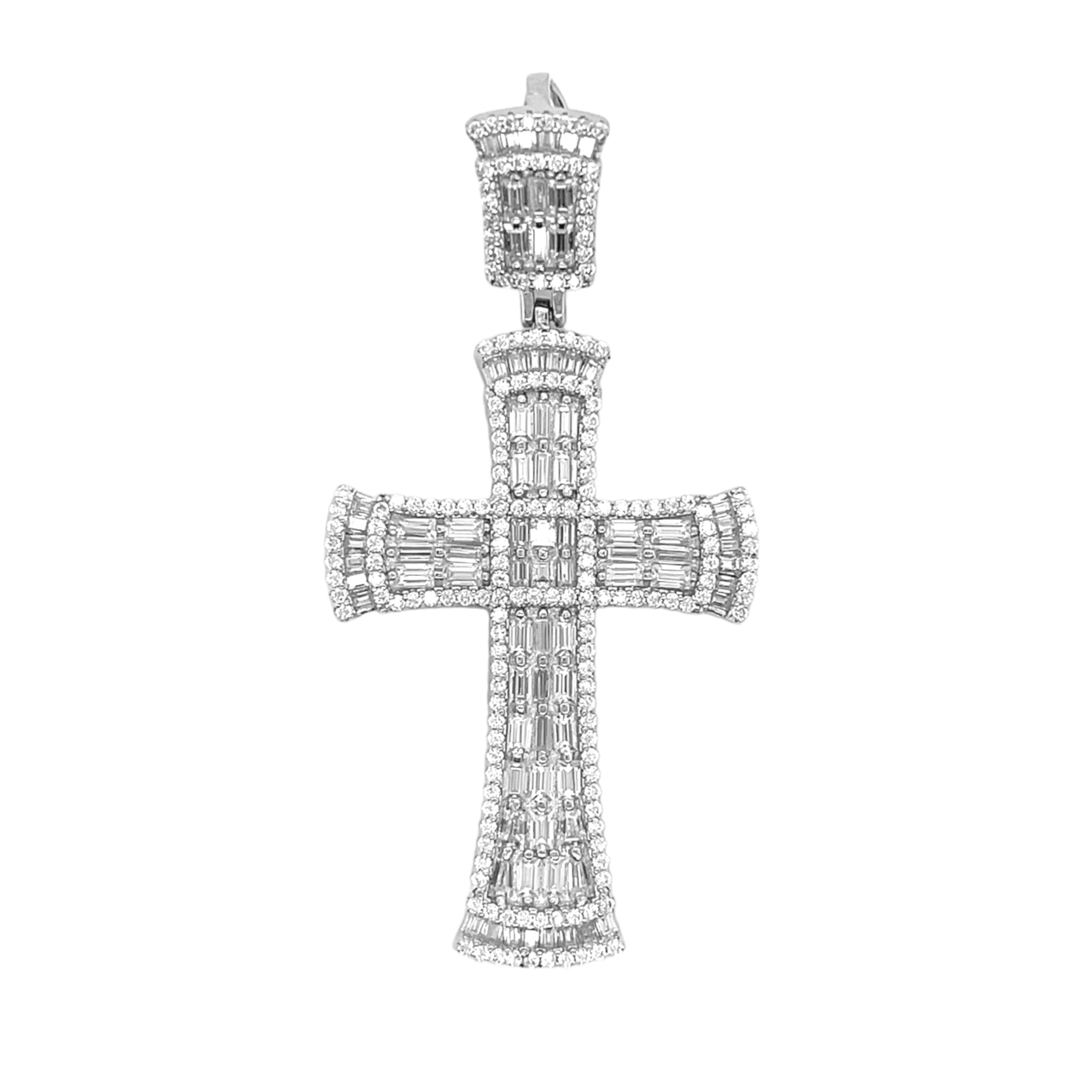 Sterling Silver Moissanite Cross Pendant  2.9 CTW