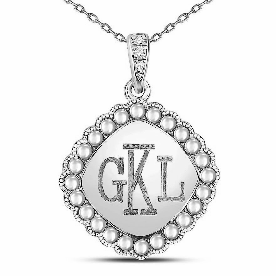 Sterling Silver Engravable Square Pearl Pendant Necklaces