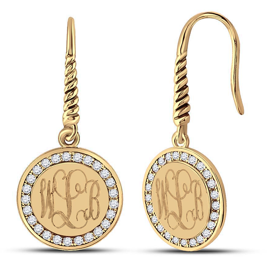 Sterling Silver Engravable Round Earrings On Short Silver Wire With CZ
