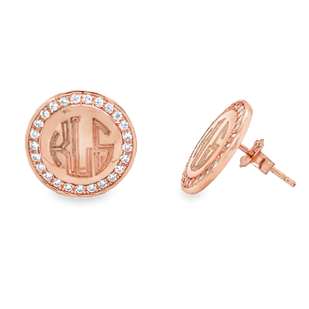 Sterling Silver Engravable CZ Round Stud Earrings