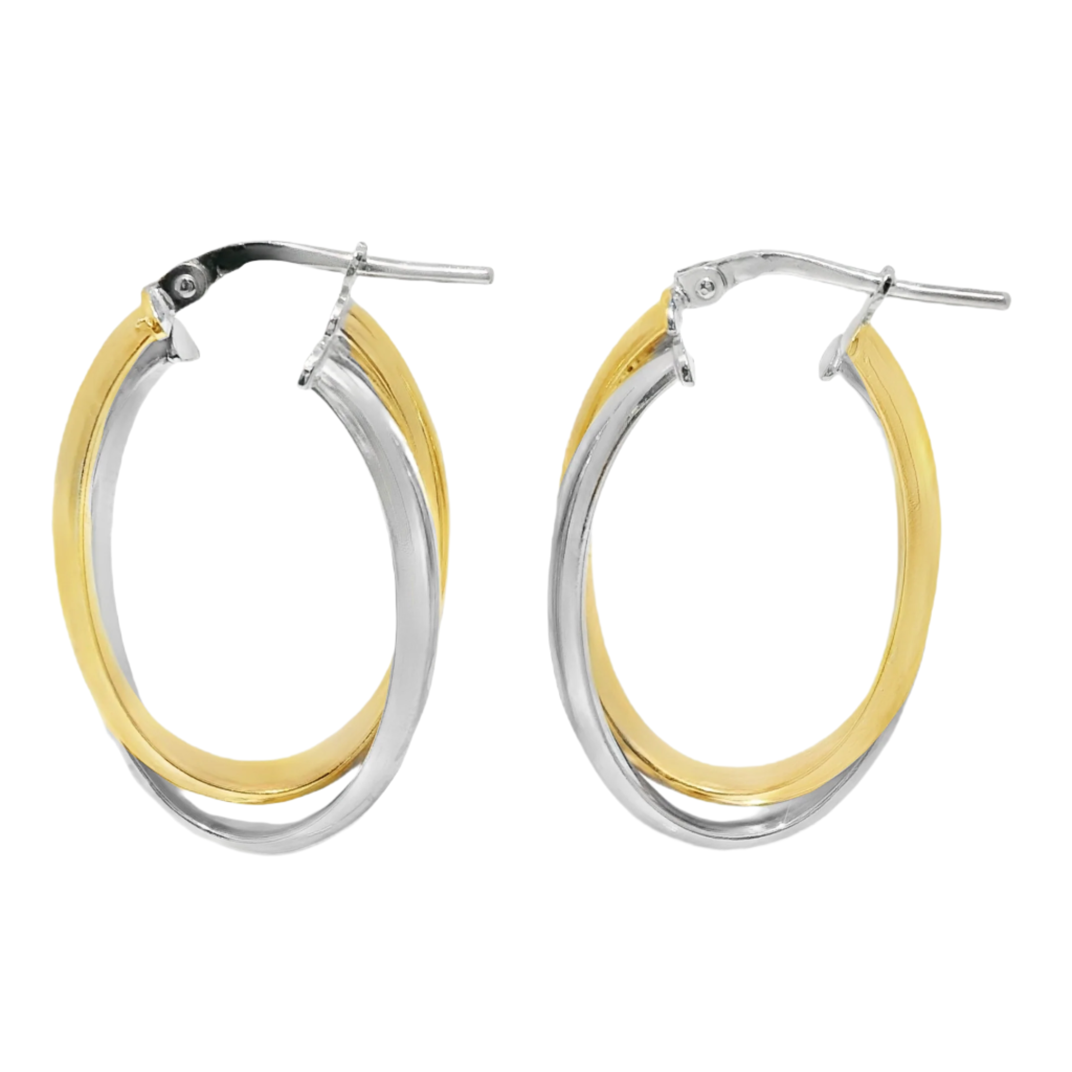 Sterling Silver Two Tone Intertwined Oval Hoop Earrings