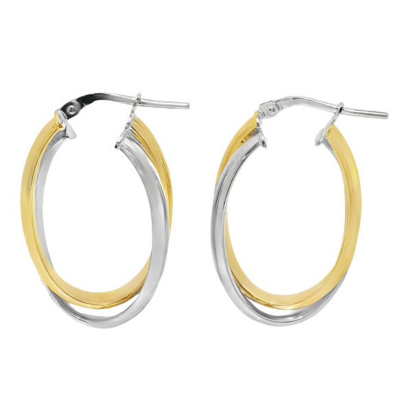 Sterling Silver Two Tone Intertwined Oval Hoop Earrings