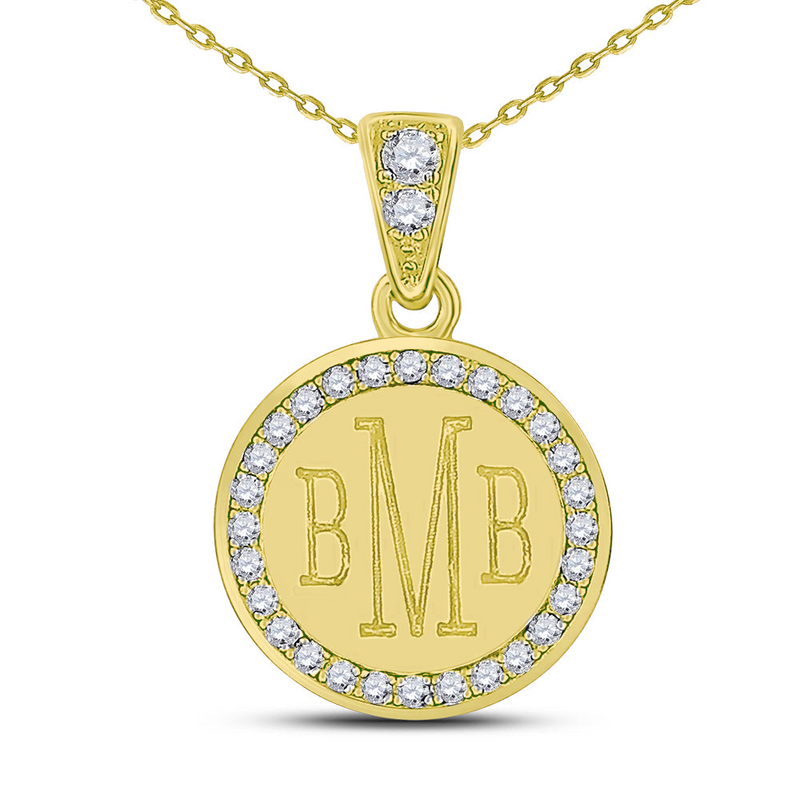 Sterling Silver Engravable Round Cz Pendant Necklaces & Attached Bail