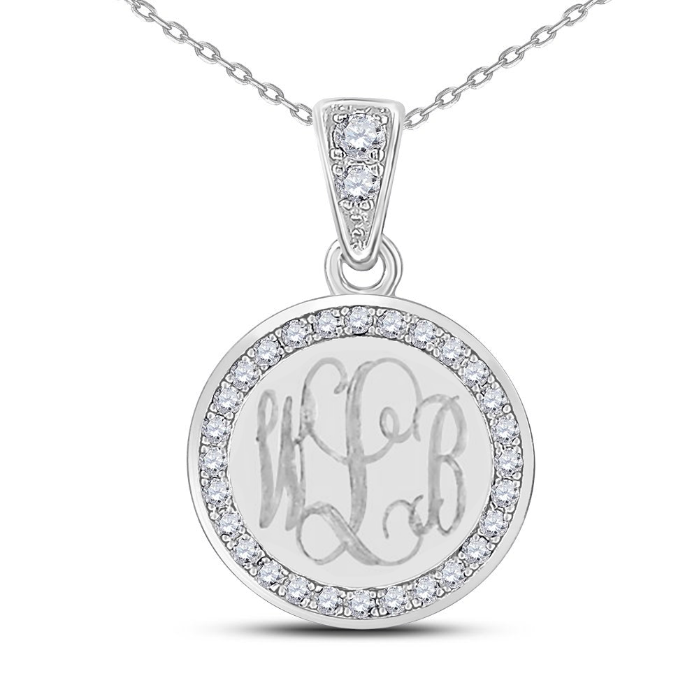 Sterling Silver Engravable Round Cz Pendant Necklaces & Attached Bail