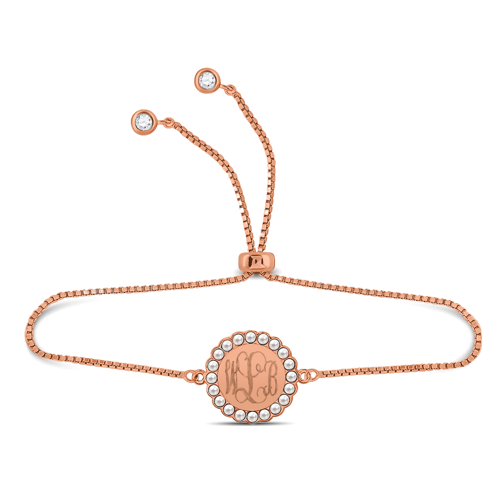 Sterling Silver Engaravle Round Pearl Adjustable Bracelets