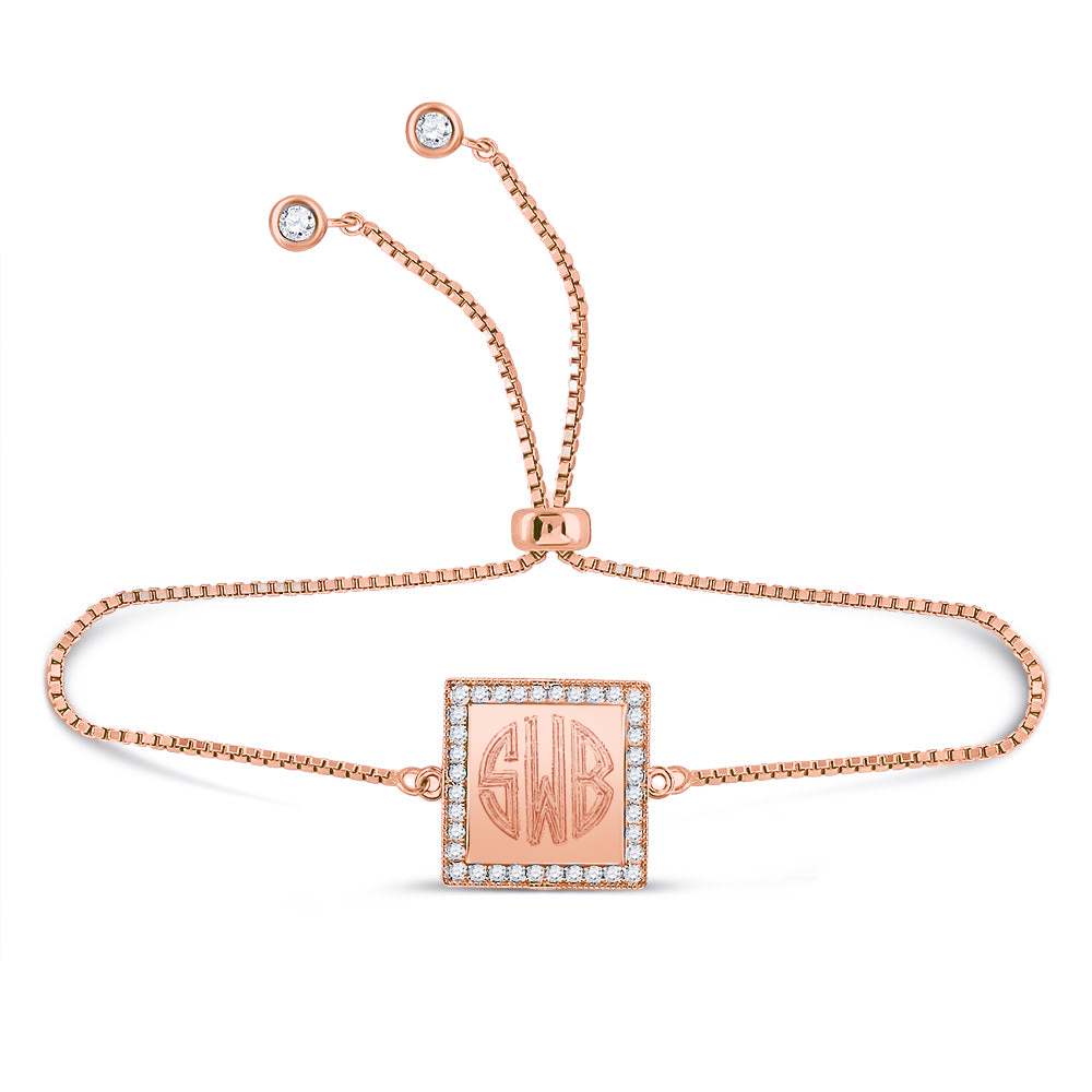Sterling Silver Engravable Square CZ Adjustable Bracelets