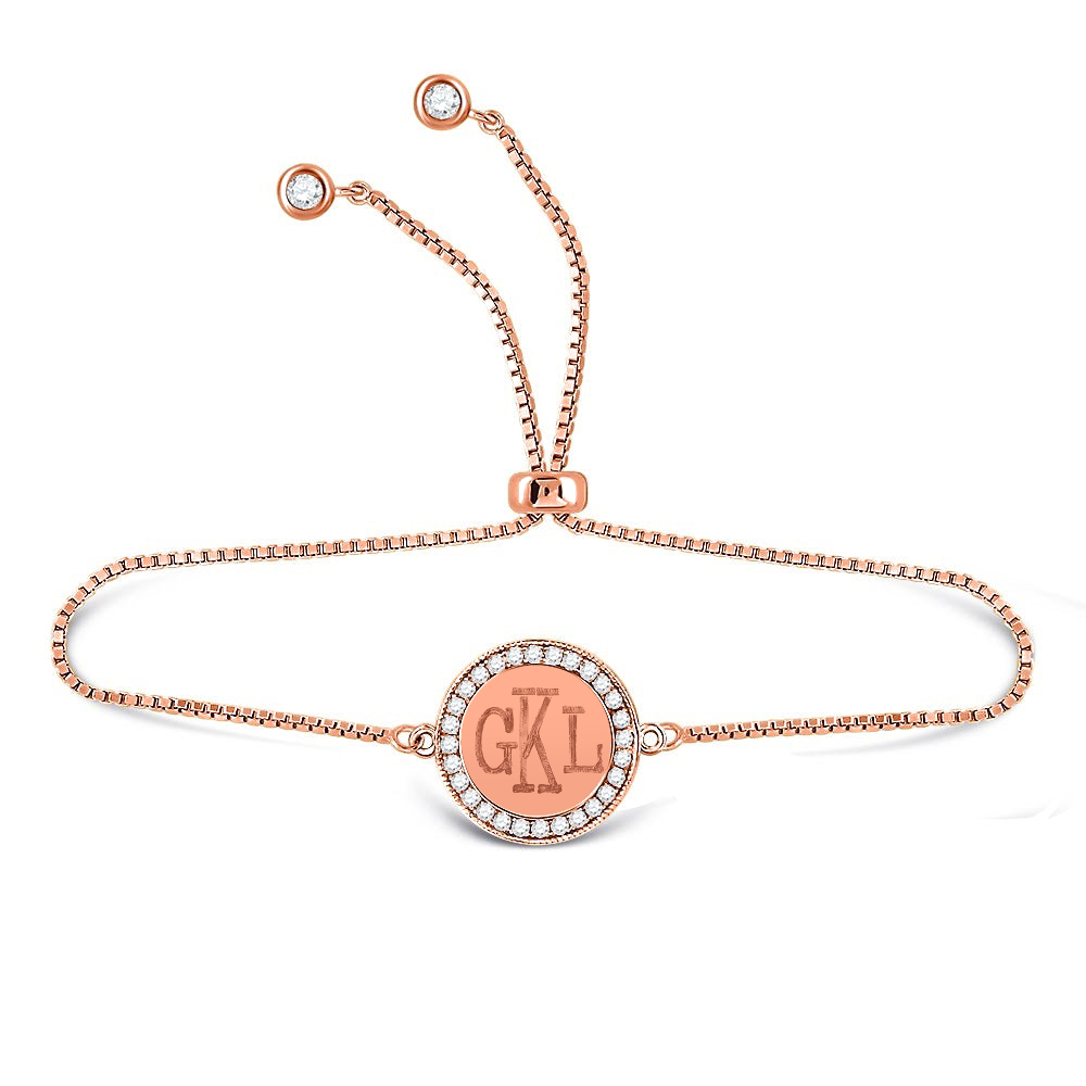 Sterling Silver Engravable Round Cz Adjustable Bracelets