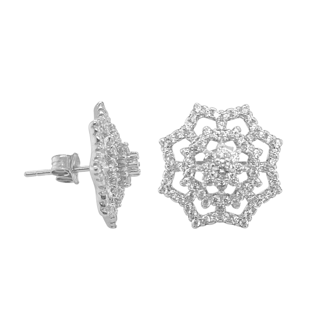 Sterling Silver CZ Cut-Out Flower Stud Earrings
