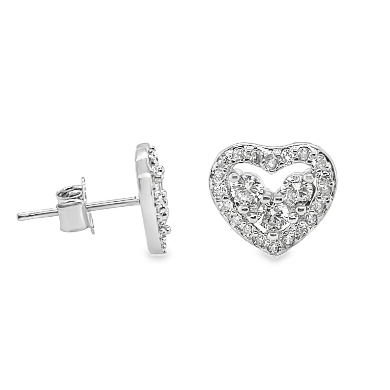 Sterling Silver CZ Heart Stud Earrings