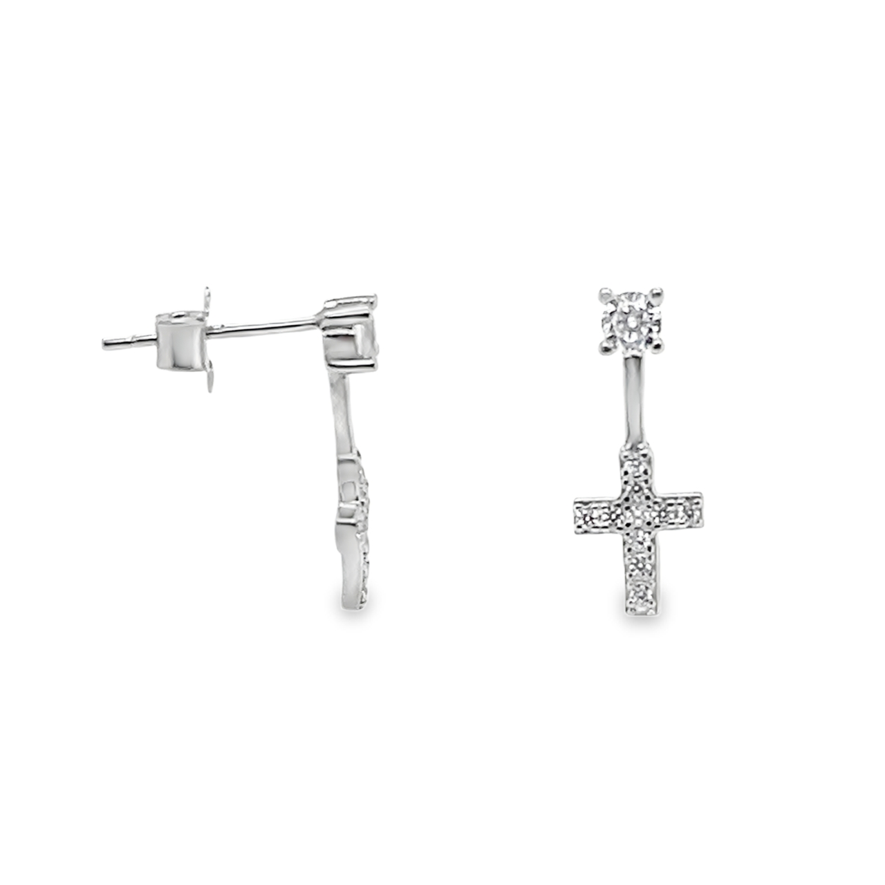 Sterling Silver Dangling CZ Cross Earrings