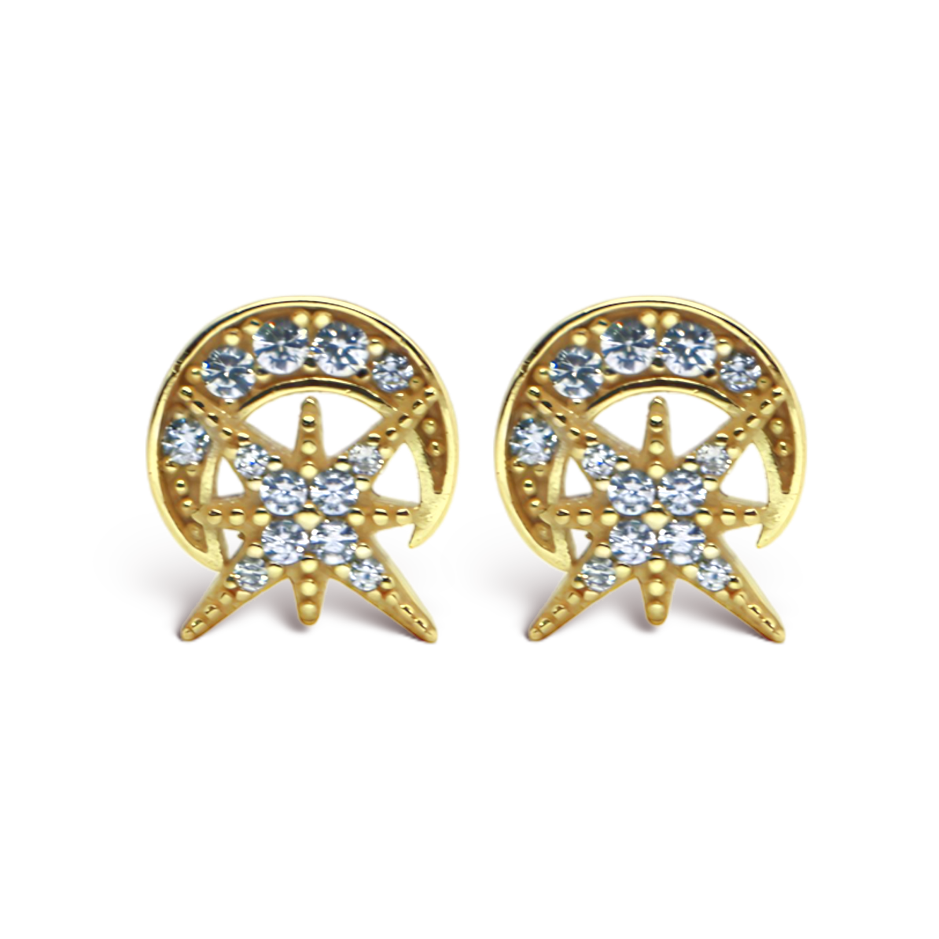 Sterling Silver CZ North Star / Crescent Post Earrings