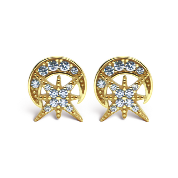 CZ North Star / Crescent Post Earrings
