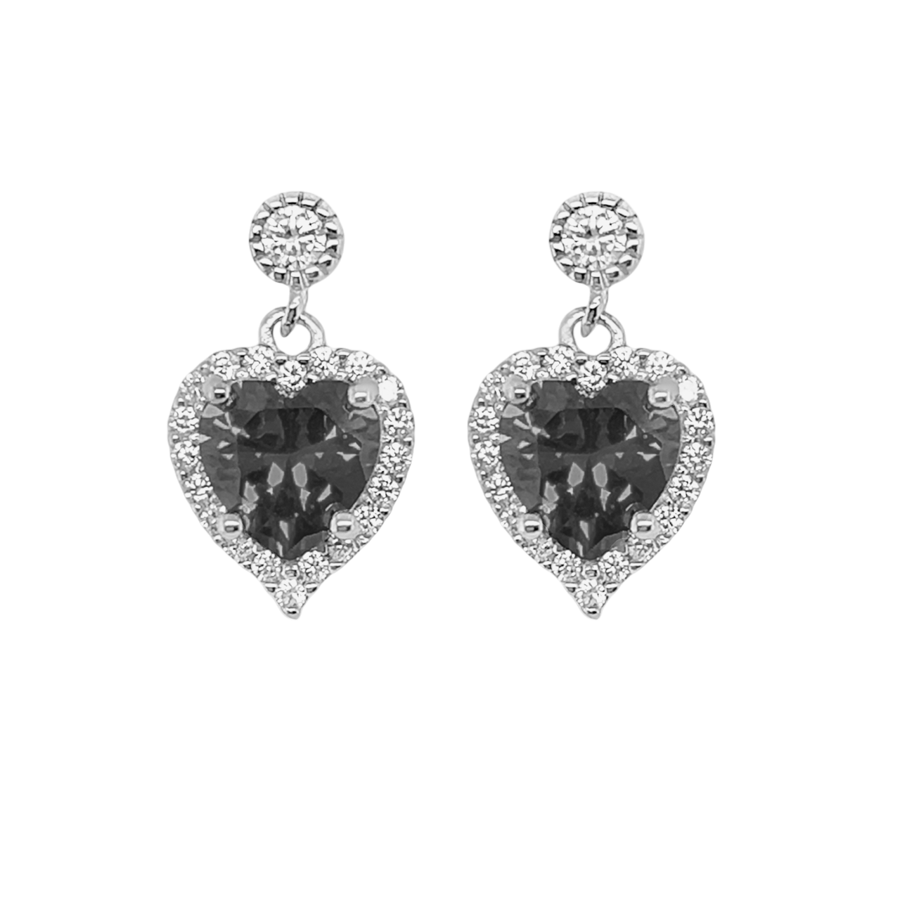 Sterling Silver CZ Heart Halo Dangling Post Earrings (6 Colors)