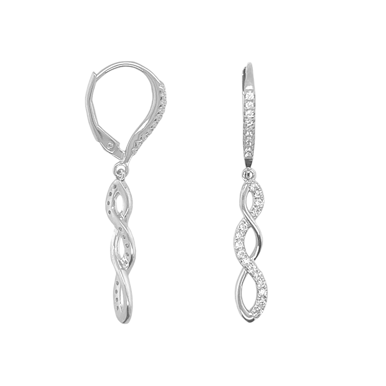 Sterling Silver CZ Triple Infinity Dangling Huggie Earrings