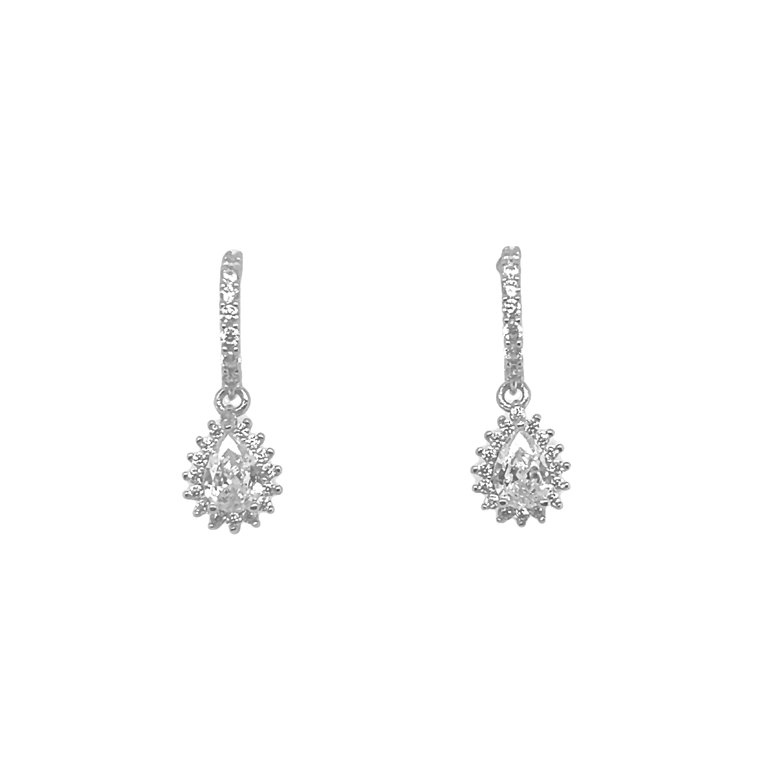 Sterling Silver CZ Teardrop Halo Dangling Post Earrings