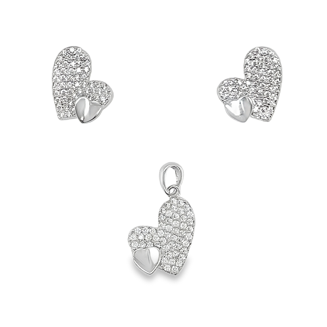 Sterling Silver CZ Heart Pendant & Earrings Set